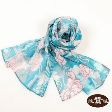 【岱妮蠶絲】純蠶絲印花喬琪紗百搭絲巾-富貴牡丹(SYC01402)