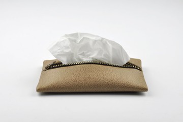 拉鏈軟皮革面紙套 旅行紙巾包 棕色