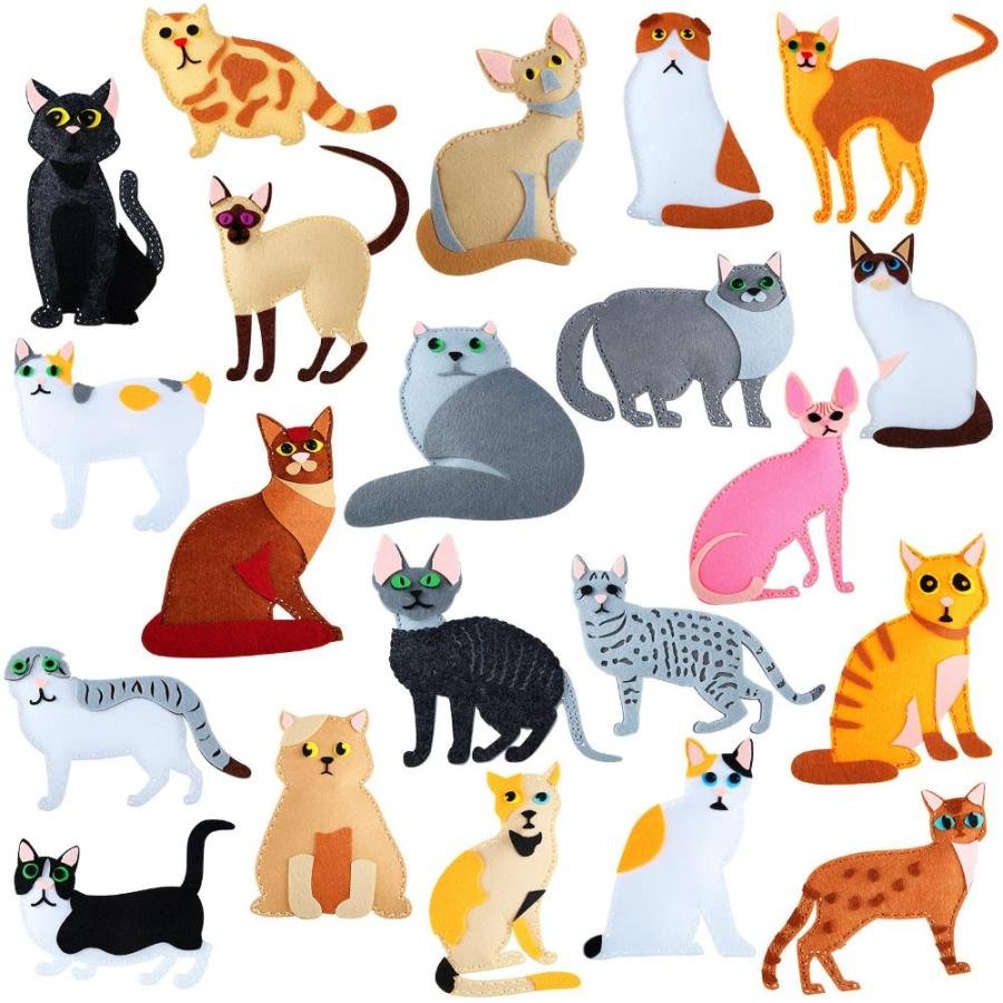 21 ピース 猫 裁縫キット 子供用 DIY アートと子猫 クラフトキット ハンドメイド 裁縫 教育 フェルト 動物の形 ぬいぐるみ 動物 裁縫キット