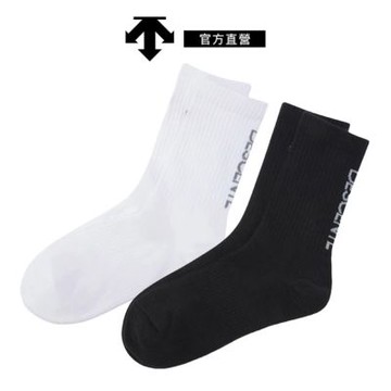 【DESCENTE】迪桑特 中性 基本款直條字樣運動中筒襪 (黑色/白色)