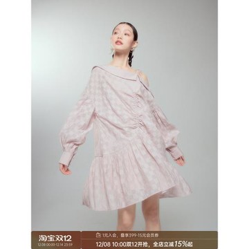 DIDDI 原創設計 不對稱寬松鏤空短裙粉色棋盤格罩衫兩件連衣裙