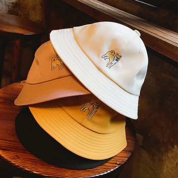 原宿ullzang親子小狗刺繡漁夫帽情侶春夏盆帽圓頂出游遮陽帽防曬1入