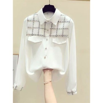 品牌折扣女裝剪標專柜撤柜外貿春秋洋氣小香風重工白色雪紡襯衫女