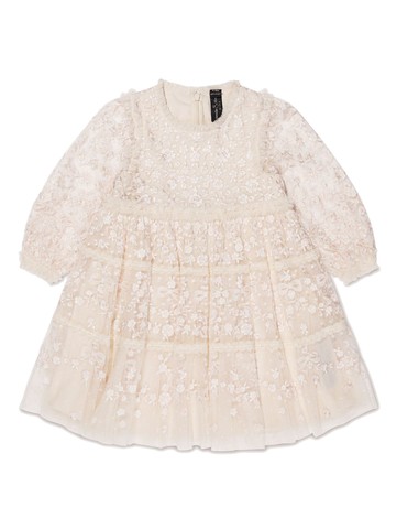 NEEDLE & THREAD KIDS - Celestia floral-embroidery tiered dress - kids - Recycled Polyester - 8 yrs - Neutrals