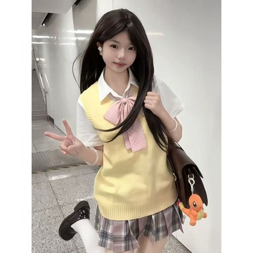 雨菲|免運 JK制服 JK套裝 短裙 百褶裙 水手服 套裝日系學院風V領針織背心馬甲疊穿襯衫上衣百搭白桃香裙校供感