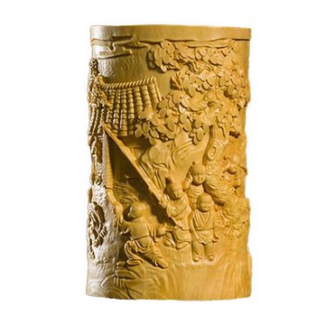 【米蘭精品】筆筒黃楊木把件-迎新年實木雕刻工藝品家居擺件74ap49