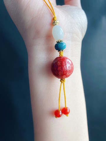 天然 翡翠 護 硃砂 心經 手機鍊 包掛 保平安 設計款 禮物