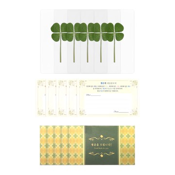 Lucky Symbol 幸運四葉草真花護貝卡 + 信封 + 留言卡  多色  5套