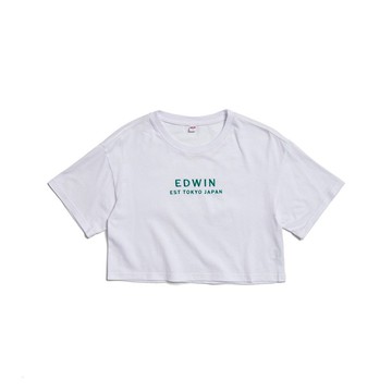 EDWIN 女款 簡約刺繡印花寬短版短袖T恤 (白色) #上衣