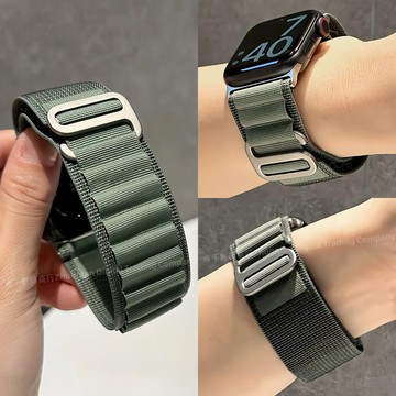 透氣散熱 尼龍回環扣 適用 Apple Watch S12 11 10 9 8 7 6 5 SE3 蘋果手錶帶 46mm