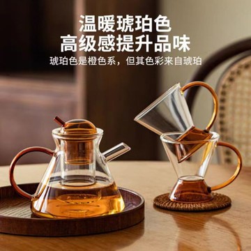法式茶壺輕奢下午茶玻璃壺耐熱花茶煮茶咖啡透明玻璃帶過濾泡茶壺J-23公司貨