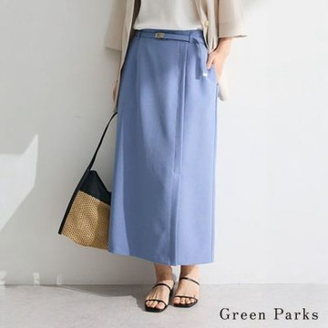 〈Green Parks〉腰繫帶前開衩剪裁長裙