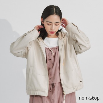 non-stop 率性可拆式連帽皮革外套-2色