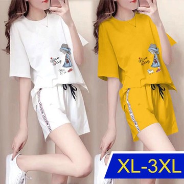 [韓國K.W.]復古名媛休閒運動套裝(涼感/小香風/二件套/輕薄/短袖)