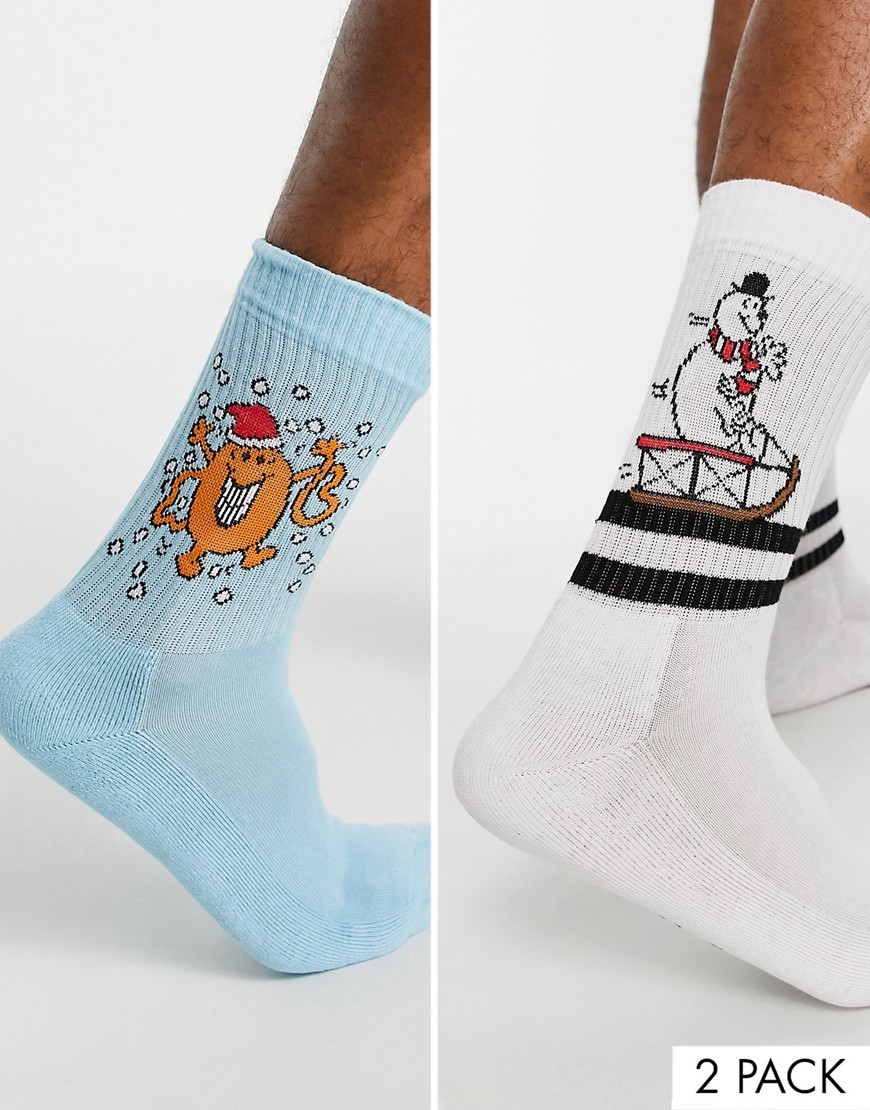 ASOS DESIGN 2 pack Christmas Mr Men socks-Multi