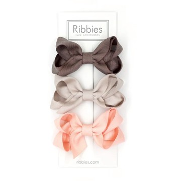 英國 Ribbies - 雙層中蝴蝶結3入組(棕粉系列)