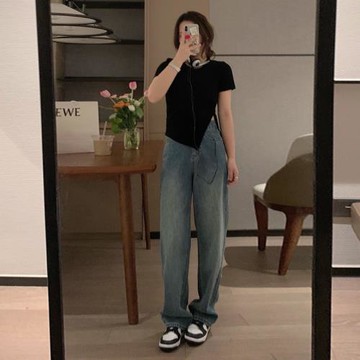 2025年新款牛仔褲女夏薄款高腰百搭直筒寬松闊腿褲顯瘦褲子胖mm潮