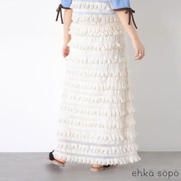 ehka sopo  荷葉邊層次感綁帶長裙