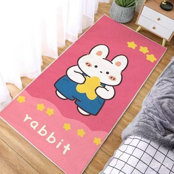 💯台灣出貨#粉色小兔子床邊毯傢用臥室毛絨加厚長條地毯防滑隔涼仿羊絨地墊