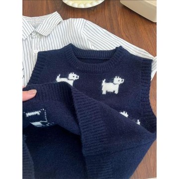 兒童針織馬甲2025新款春季男女寶寶套頭圓領背心中小童卡通毛衣潮