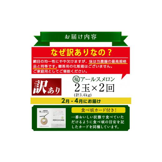 ふるさと納税 鹿児島県 東串良町 ＜訳あり！定期便・全2回(2月・4月)＞マル福の高級アールスメロン(2玉×2回・計6.8kg)