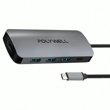 POLYWELL 寶利威爾 Type-C七合一集線器 HUB 100W PD快充 5G HDMI SD TF  灰色 + 黑色  1個