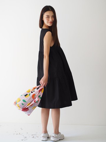 ManiBleu褶邊多層背心裙-黑色