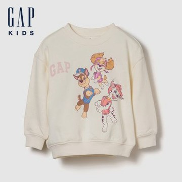 【GAP】女幼童裝|Gap x 汪汪隊立大功聯名 Logo印花圓領大學T-象牙白(816614)