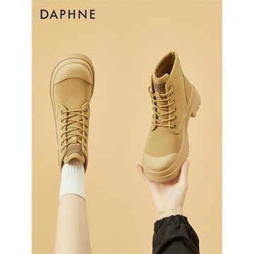 達芙妮馬丁短靴女春秋單靴2023年爆款復古厚底大黃靴子粗跟短筒靴