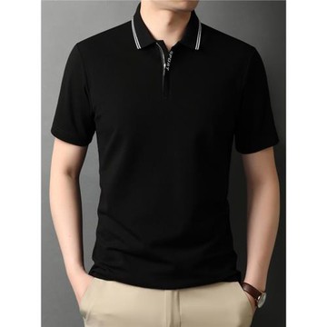 純棉短袖polo衫翻領男t恤2025夏季絲光棉男士拉鏈純色半袖體恤潮