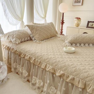 公主風蕾絲床裙單件四季通用夾棉加厚床罩款床單帶裙邊防滑床圍裙