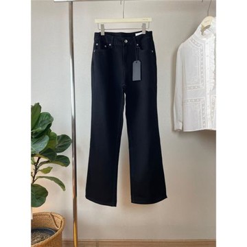 Rag歐美系24早春天絲混紡垂墜感黑色闊腿直筒牛仔褲長褲顯瘦百搭