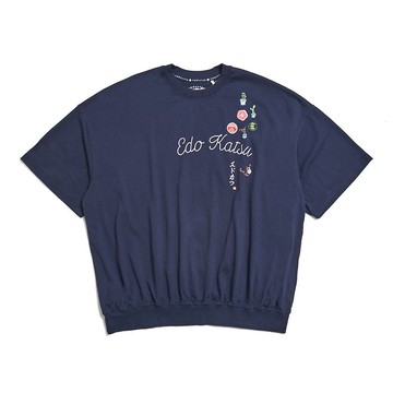 江戶勝 日系 女裝 寬版下擺螺紋短袖T恤(丈青色) #上衣