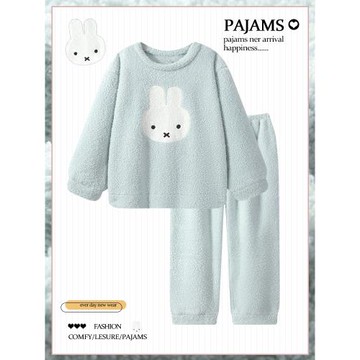日系ins卡通小兔珊瑚絨睡衣女款秋冬季加厚保暖可外穿家居服冬天