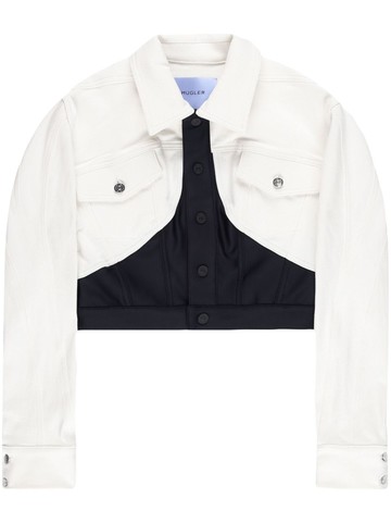 Mugler - panelled cropped denim jacket - women - Cotton/Polyamide/Spandex/Elastane/Elastodiene - 42 - White