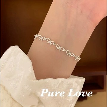 Pure Love樂芙 / 正韓 銀飾【S925】B0821簡約通體純銀手鍊麻花一圈鏤空蝴蝶結手鏈 / 銀