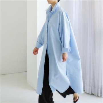 【米蘭精品】連身裙長袖洋裝-休閒開叉寬鬆襯衫裙女裙子3色74kd29