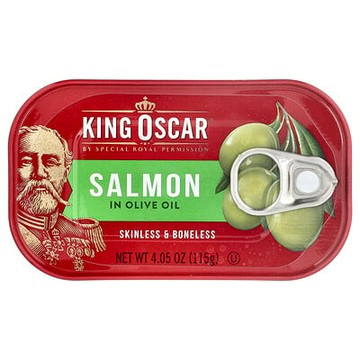 King Oscar, 去皮去骨鮭魚，載於高階初榨橄欖油中，4.05 盎司（115 克）