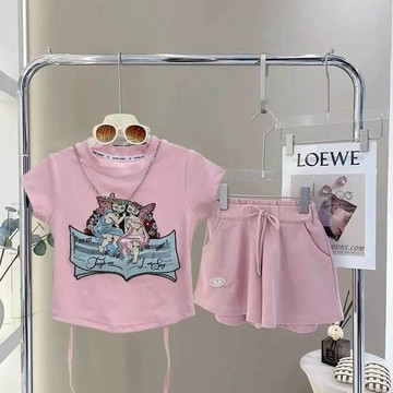 女童女孩套裝夏季新款兒童短袖T恤短褲兩件套洋氣套裝運動時尚款夏季套裝女童套裝兒童體重女童套裝短袖套裝
