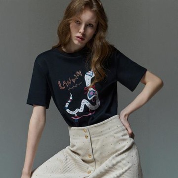 蛇年限定韓~LANV*25春重工手縫釘珠亮片百搭寬松圓領短袖T恤 5600