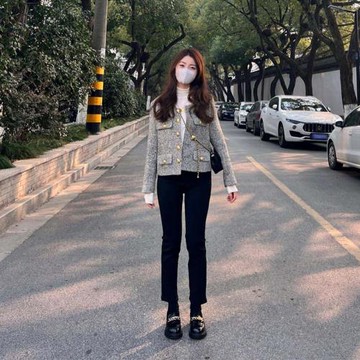 小香風名媛灰色高級感短款外套