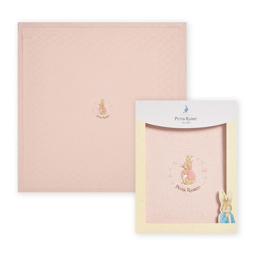 奇哥 - 悅讀比得兔洞洞棉毯禮盒90 x 90cm(被毯禮盒 寶寶新生兒禮 滿月禮 彌月禮 嬰兒禮盒)-珊瑚粉