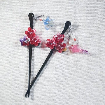 游翼,三櫻花髮簪,髮插-紅