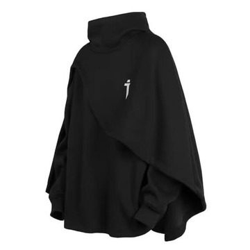 秋冬刺繡機能風高領斗篷衛衣男女同款歐美連帽假兩件套頭披風外套