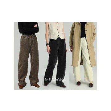 THESOONG/16坑條燈芯絨復古彎刀褲女加絨加厚冬季保暖闊腿休閑褲