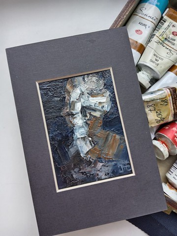 ACEO 原創藝術油畫抽象肖像。收藏級微型 2.5x3.5 英寸