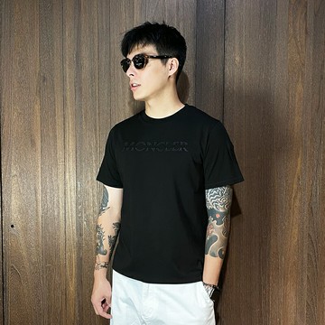 美國百分百【全新真品】MONCLER 短袖 棉質 休閒 T恤 上衣 logo 圖標 T-shirt 短T 黑色 CW00