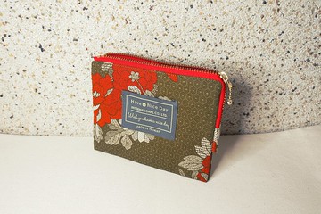 Have A Nice Day【雙層夾心】夾層零錢包- 橄欖綠古花 × 大紅