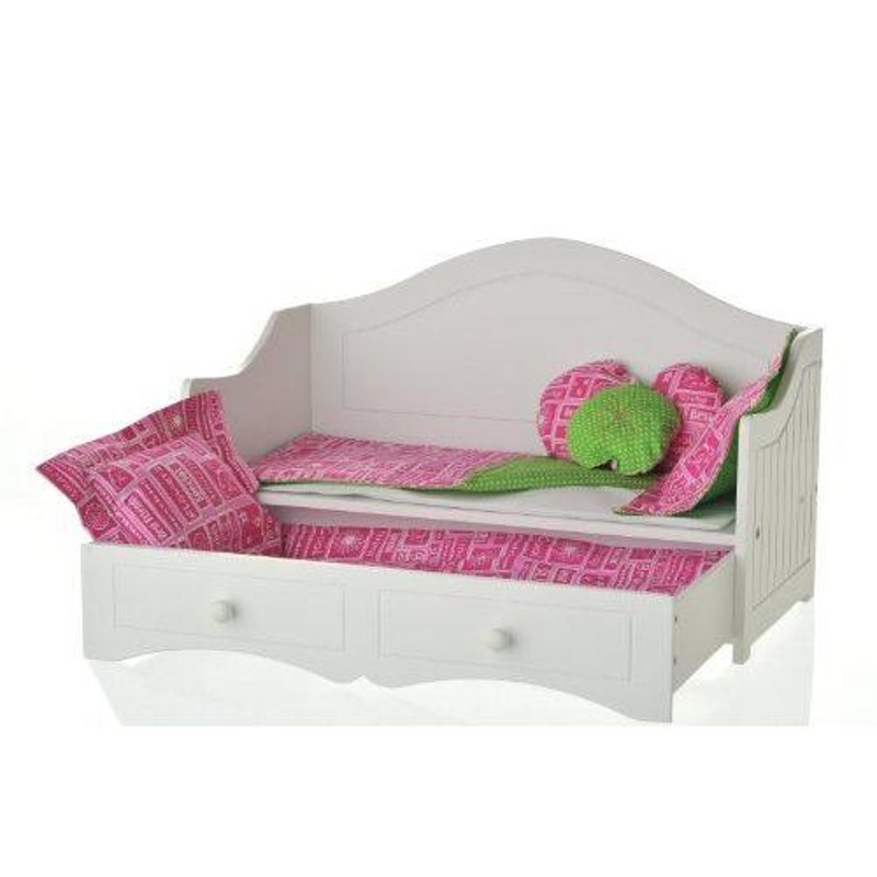 Doll Daybed with Trundle and Hot Pink and Green Linens ドール 人形