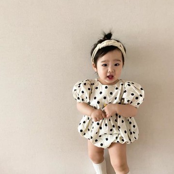 嬰兒哈衣爬服連體衣夏季寶寶衣服連衣裙姐妹裝2024包屁洋氣波點